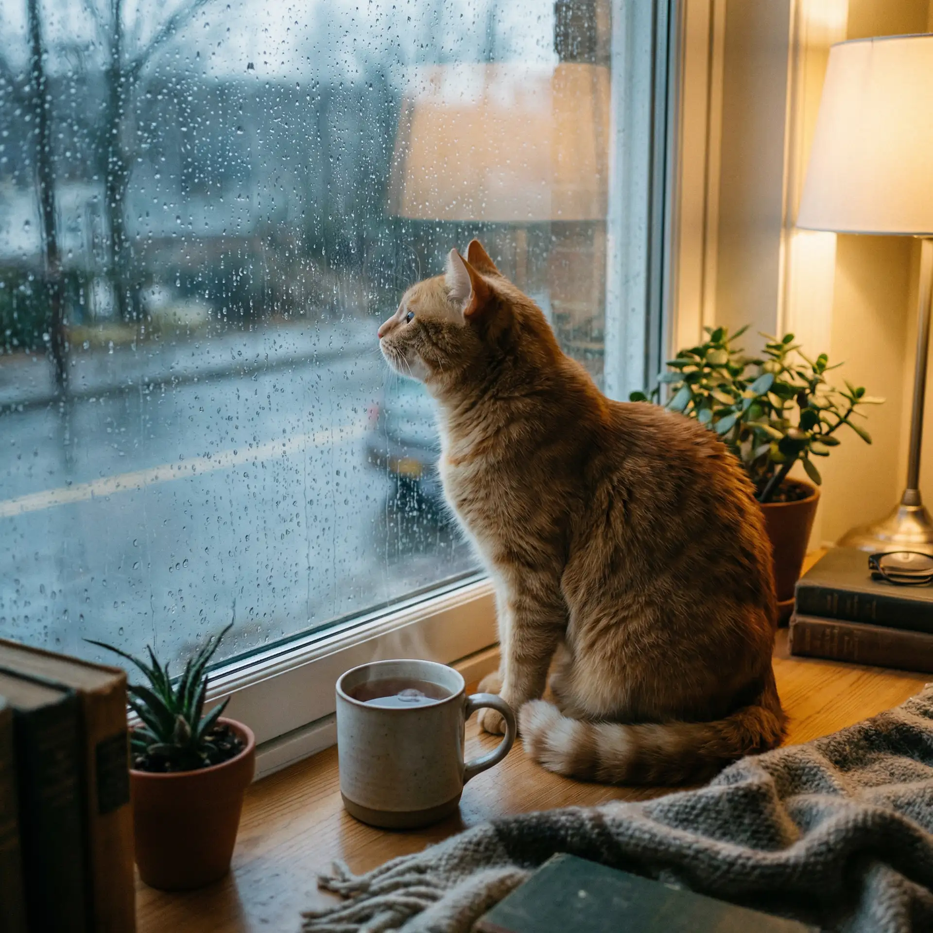猫咪望着窗外的雨 - 《乳色吐息》樱花风车