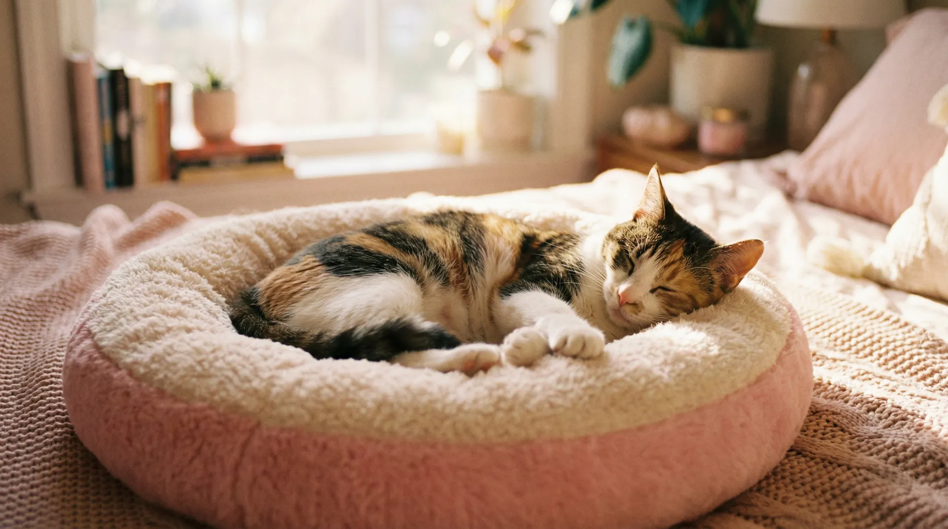 三花猫安静入睡 - 《乳色吐息》樱花风车
